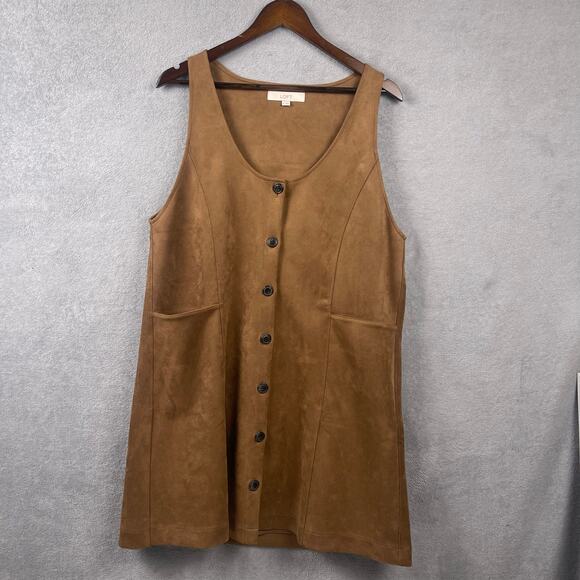 LOFT Brown Button-Front Midi Dress - Picture 2 of 9